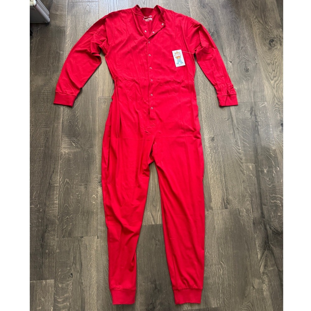 Big Feet Pajama Co Red Suit L Onesie Long Johns One Pc Danger Funny NWT